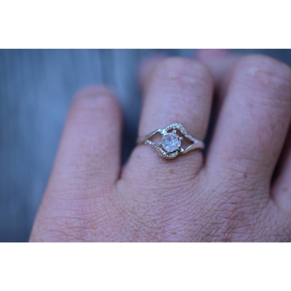 White Diamond Ring, Sterling Silver Engagement Ring, Raw Diamond, Natural - Picture 3 of 4